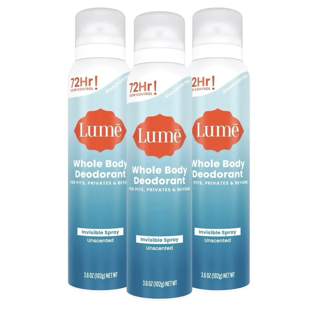 3 Pack Lume Whole Body Deodorant Invisible Spray 3.6 oz UNSCENTED Ret. $15 Each